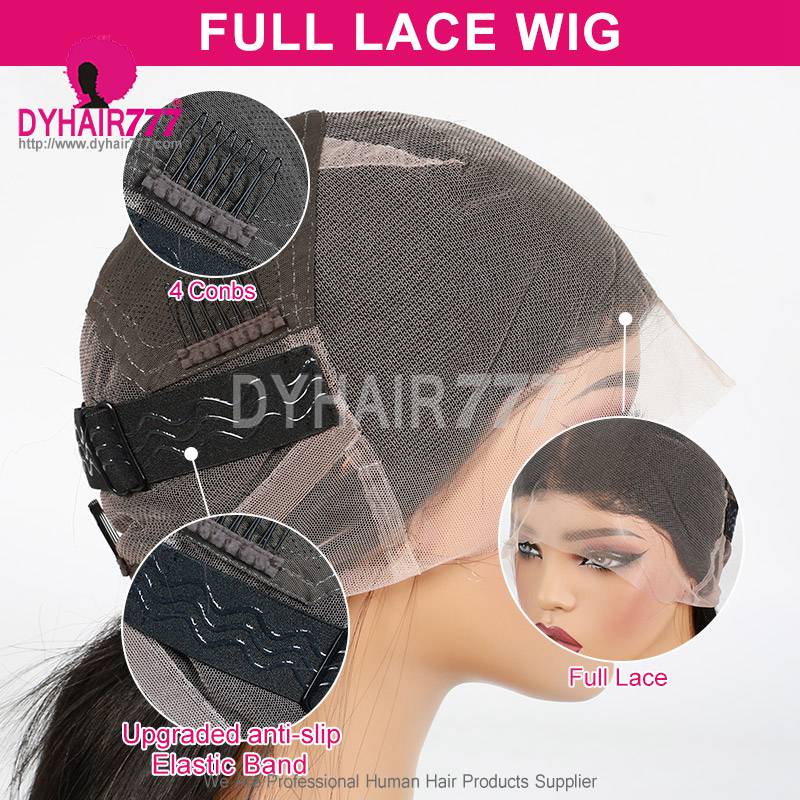 Double Drawn Hair Transparent Lace Full Lace Wigs 180% Density 1B# Top Quality Virgin Human Hair Natural Color
