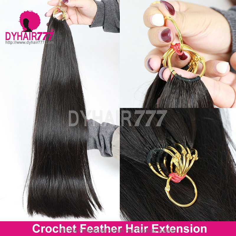 Crochet Feather Hair Extension Generation 2nd 100% Remy Human Hair Silky Straight Natural Color 200 PCs/Lot