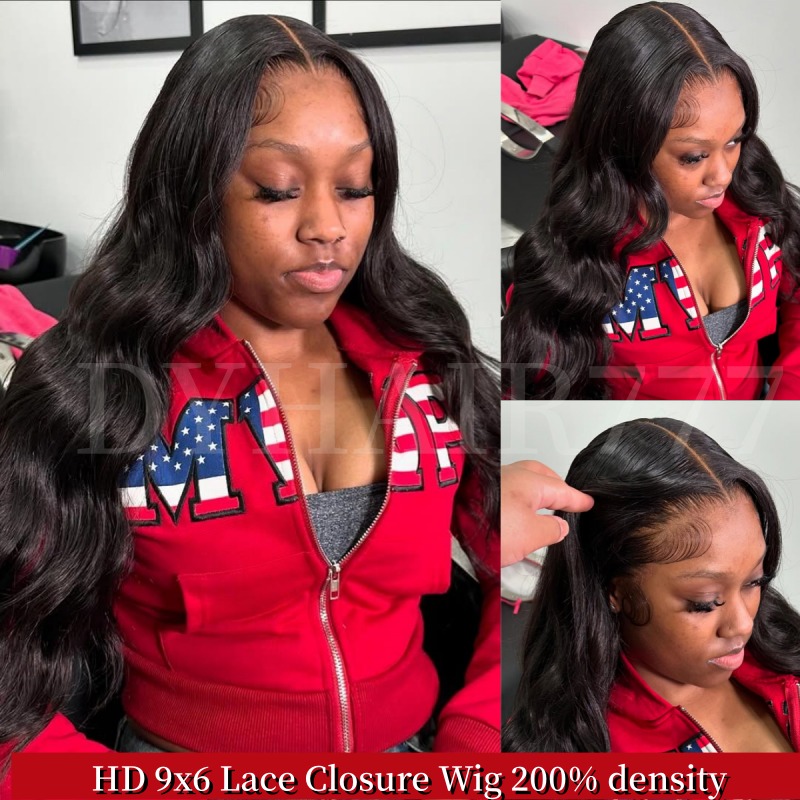 HD 9x6 Lace Closure Wigs 200% Density Glueless Wear Go Lightly Plucked Bleached 100% Unprocessed Virgin Human Hair
