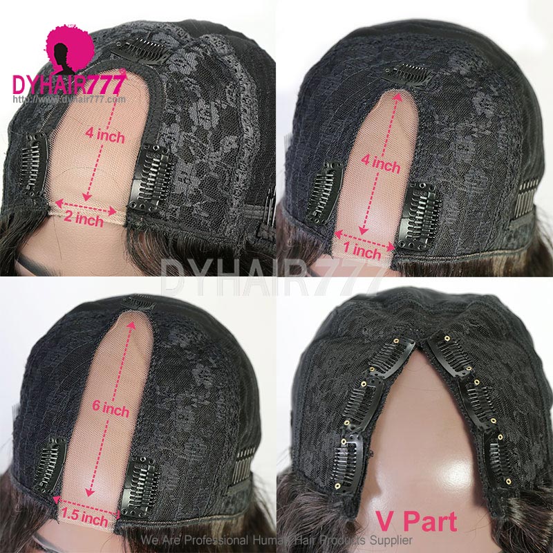 Beginner Friendly U Part Wigs V Part Wigs 200% Density Virgin Human Hair Wigs Natural Color 1B#