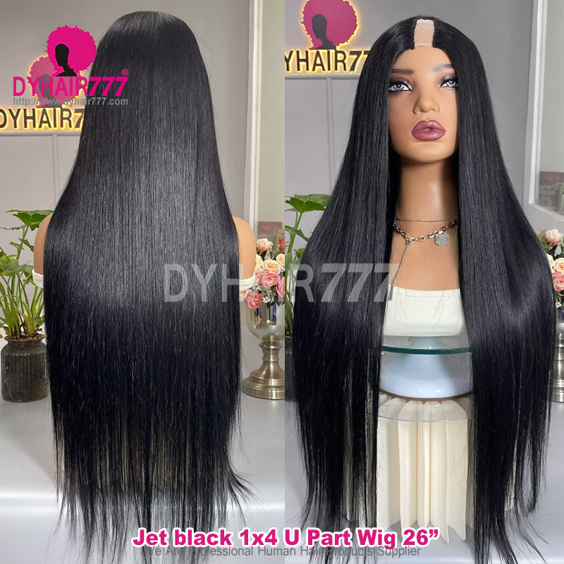 Jet Black Color 1# U Part Wigs V Part Wigs 3 Bundles Made 100% Unprocessed Human Hair Wigs