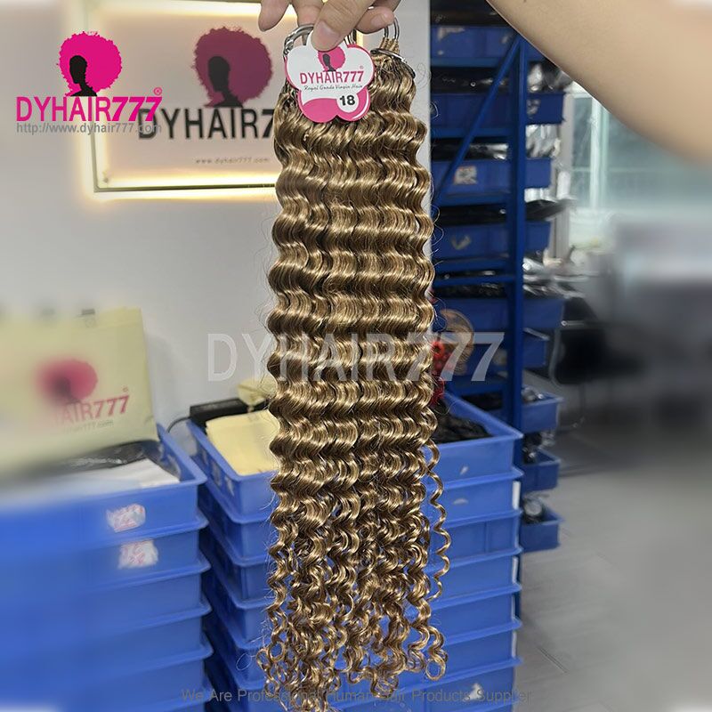 1 Pack Color 27 Deep Wave Crochet Hair Extension For Miracle Knots (100g pre sparated strands)100% Virgin Human Hair Natural Color
