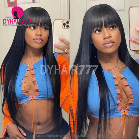 Full Machine Weft Made Wigs With Bangs 300% Density Human Hair Wigs 100% Human Hair (Not Have Lace)