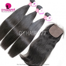 Best Match 4*4 Silk Base Closure With 3 or 4 Bundles Royal Virgin Remy Hair Malaysian Silky Straight Hair Extensions
