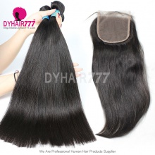 Best Match 4x4/5x5 Top Lace Closure With 4 or 3 Bundles Peruvian Silky Straight Hair Royal Virgin Remy Hair Extensions