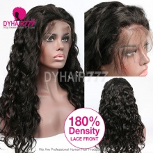 Color 1B# 13*4 Lace Frontal Wigs Natural Wave 180% Density Top Quality Virgin Human Hair with elastic band