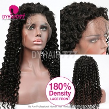 Stock Clearance Color 1B# 13*4 Lace Frontal Wigs Italian Curly 180% Density Top Quality Virgin Human Hair with elastic band
