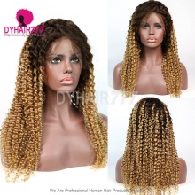 Stock Clearance T4/27 Ombre Color 130% Density 1B# Top Quality Virgin Human Hair Deep Curly Lace Frontal Wigs
