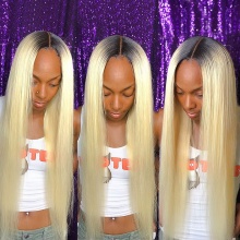 130% Density Lace Front Wig Ombre Color 1B/613 Straight Hair Virgin Human Lace Wig