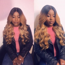Stylist Wig 100% Virgin Human Hair Wavy Ombre Color As Picture 130% Density