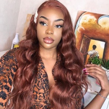 Stylist Wig As Picture 100% Virgin Human Hair Loose Wavy Indian Red 130% Density
