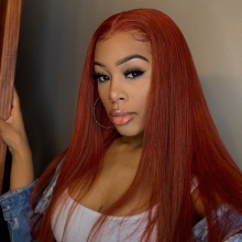 Stylist Wig As Picture 100% Virgin Human Hair Straight Orange Red 130% Density