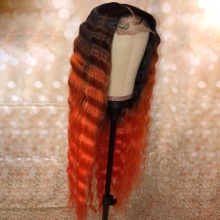 Stylist Wig As Picture 100% Virgin Human Hair Loose Deep Wavy Ombre Orange 130% Density