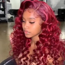 Stylist Wig As Picture 100% Virgin Human Hair Loose Wavy Purple Red Color