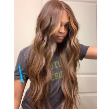 Stylist Wig As Picture 100% Virgin Human Hair Body Wave Highlight Brown Color