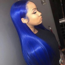 Stylist Wig As Picture 100% Virgin Human Hair Straight Signal Blue