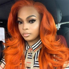 Stylist Wig As Picture 100% Virgin Human Hair Wavy Luminous orange