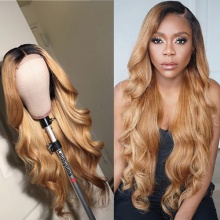 Stylist Wig As Picture 100% Virgin Human Hair Wavy Ombre Linen Brown 130% Density