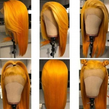 Stylist Wig As Picture 100% Virgin Human Hair Straight Dahlia Yellow 130% Density