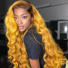 Stylist Wig As Picture 100% Virgin Human Hair Loose Wavy Ombre Traffic Yellow