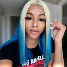 Stylist Wig As Picture 100% Virgin Human Hair Straight Blonde Ombre Signal Blue