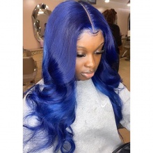 Stylist Wig As Picture 100% Virgin Human Hair Wavy Black Blue 130% Density