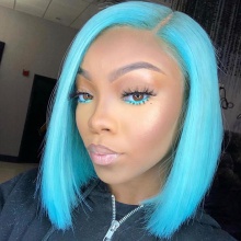 Stylist Wig As Picture 7Days to Ready 100% Virgin Human Hair Straight Bob Wig Light Sky Blue