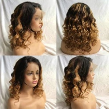 Stylist Wig As Picture 100% Virgin Human Hair Loose Wavy Ombre Color 1B/27 130% Density