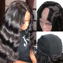 130% Density #1B Virgin Human Hair U Part Wigs Body Wave Lace Front Wig 