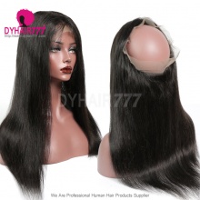 360 Lace Band Frontal Bleached Knots Virgin Human Hair Straight With Baby Hair