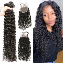 Best Match Top Lace Closure With 3 or 4 Bundles Standard Virgin Brazilian Deep Curly Human Hair Extensions