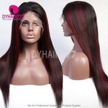 Highlights P1B/99J Lace Frontal Wigs Straight Hair 130% Density With Natural Hairline