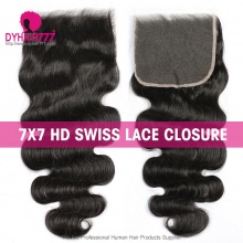 Royal Single Knots HD Swiss Lace 7*7 Closure Human hair With Baby Hair Pre Plucked Natural Color