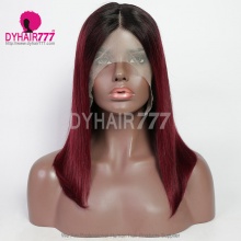 Lace Wigs 13*1 T Part Bob Lace Wigs Color 1B/99J Straight Remy Human Hair Wig 130% Density