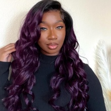 Color 1B/Purple Ombre Straight Hair Lace Front Wig 180% Density Virgin Human Lace Wig