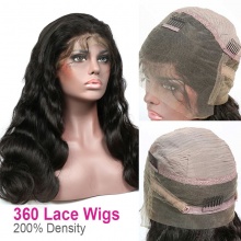 (Upgrade) 360 Lace 200% Density Wig Pre Plucked Virgin Human Hair Body Wave Natural Color