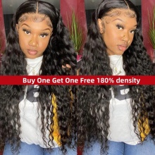 Bogo Buy One Get One Free Bob Wigs Color 1B# 13*4 Lace Frontal Wigs Deep Wave 180% Density Top Quality Virgin Human Hair with elastic band