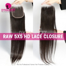 Raw Hair HD 5*5 Lace Closure Platinum Grade Human Hair With Baby Hair Pre Plucked Lightly Bleached Natural Color