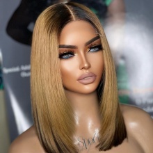 Honey Blonde Highlights Transparent /HD 5x5 Lace Closure Bob Wigs 200% Density Glueless Wear Go Picture Color 5-7 Days Customs