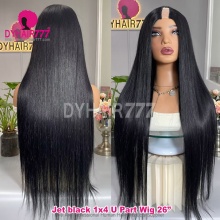 Jet Black Color 1# U Part Wigs V Part Wigs 3 Bundles Made 100% Unprocessed Human Hair Wigs