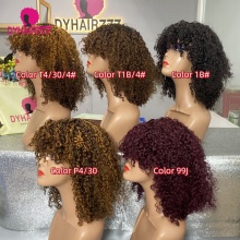 【BOGO Buy one get one free】Fringes Pixie Curly Weft Made Wig 100% Human Hair Wig